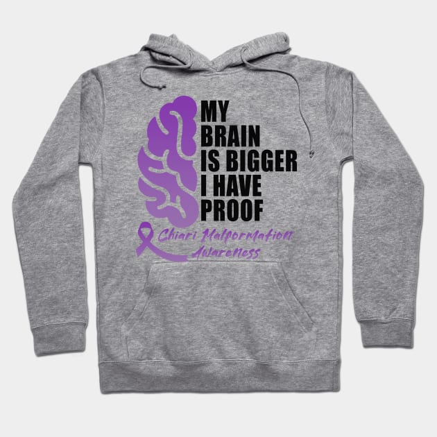 Chiari Malformation Awareness Purple Ribbon MY BRAIN IS BIGGER I HAVE PROOF Hoodie by Olkadesign